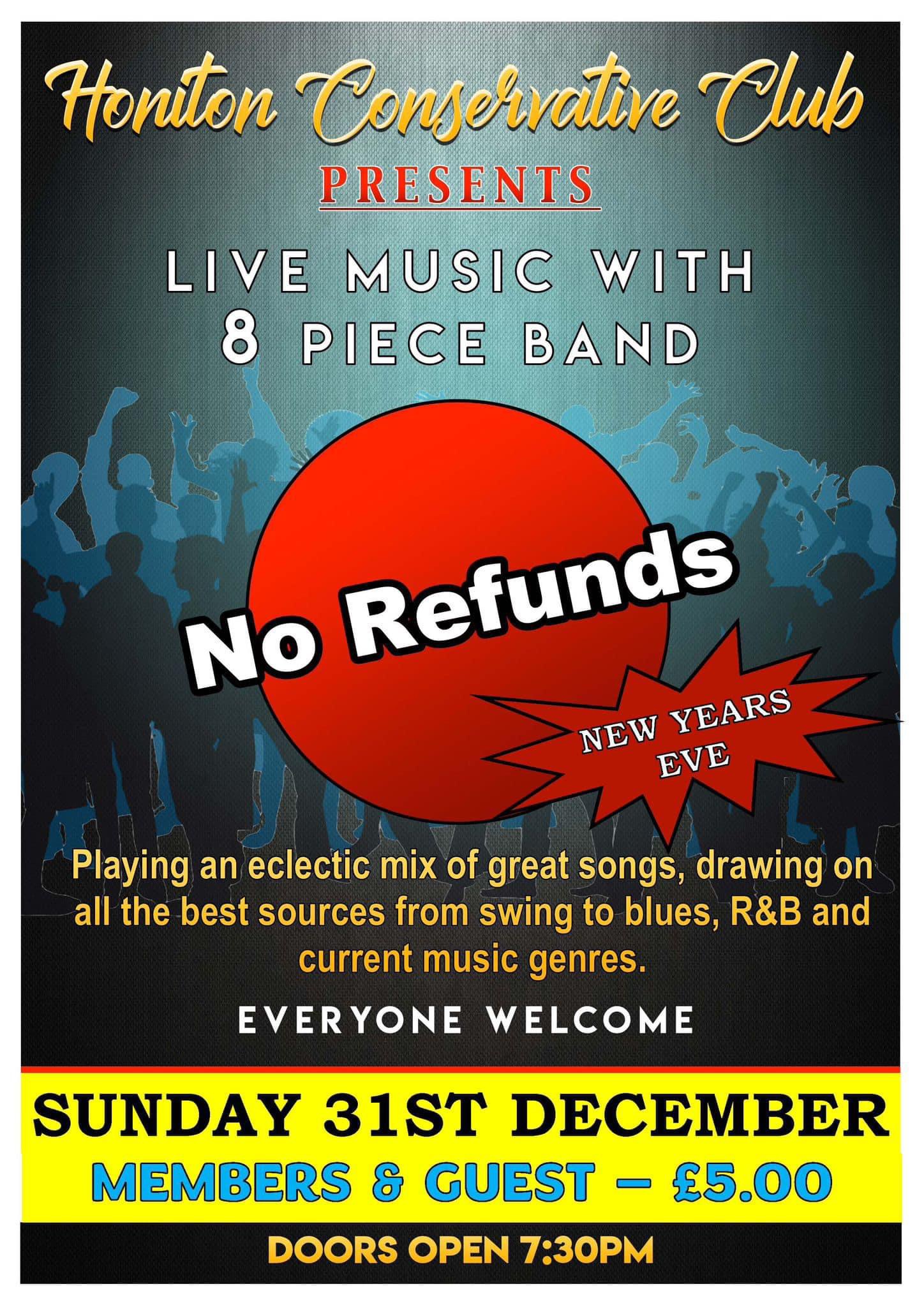 31st Dec. 2023: NYE Party with 8 Piece Band Live Music